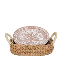 Load image into Gallery viewer, Handmade Bread Warmer &amp; Wicker Basket - Tree of Life - Oval
